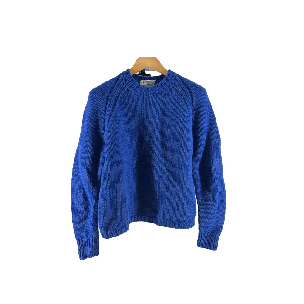Vintage 90s J.Crew Handknit 100% Wool Sweater Mens S Blue Chunky Knit
